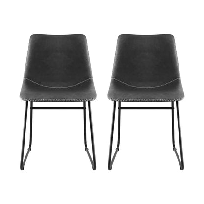 Artiss 2x Dining Chairs Retro PU Leather Kitchen Lounge Cafe Accent Chair Grey - Mekamart Australia