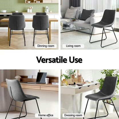 Artiss 2x Dining Chairs Retro PU Leather Kitchen Lounge Cafe Accent Chair Grey - Mekamart Australia