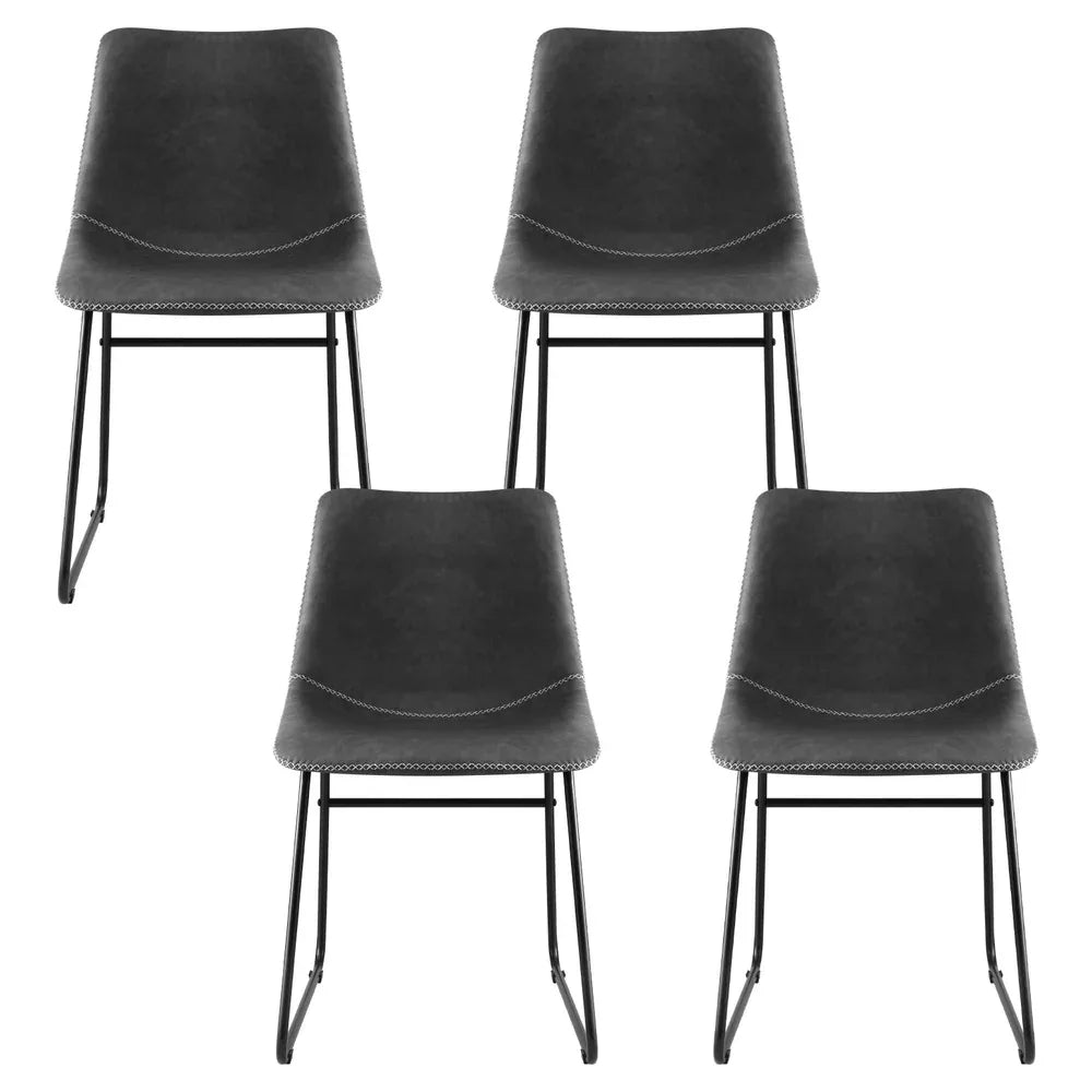 Artiss 4x Dining Chairs Retro PU Leather Kitchen Lounge Cafe Accent Chair Grey - Mekamart Australia