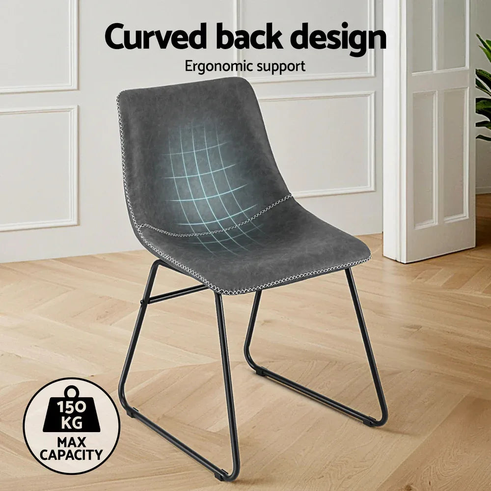 Artiss 4x Dining Chairs Retro PU Leather Kitchen Lounge Cafe Accent Chair Grey - Mekamart Australia
