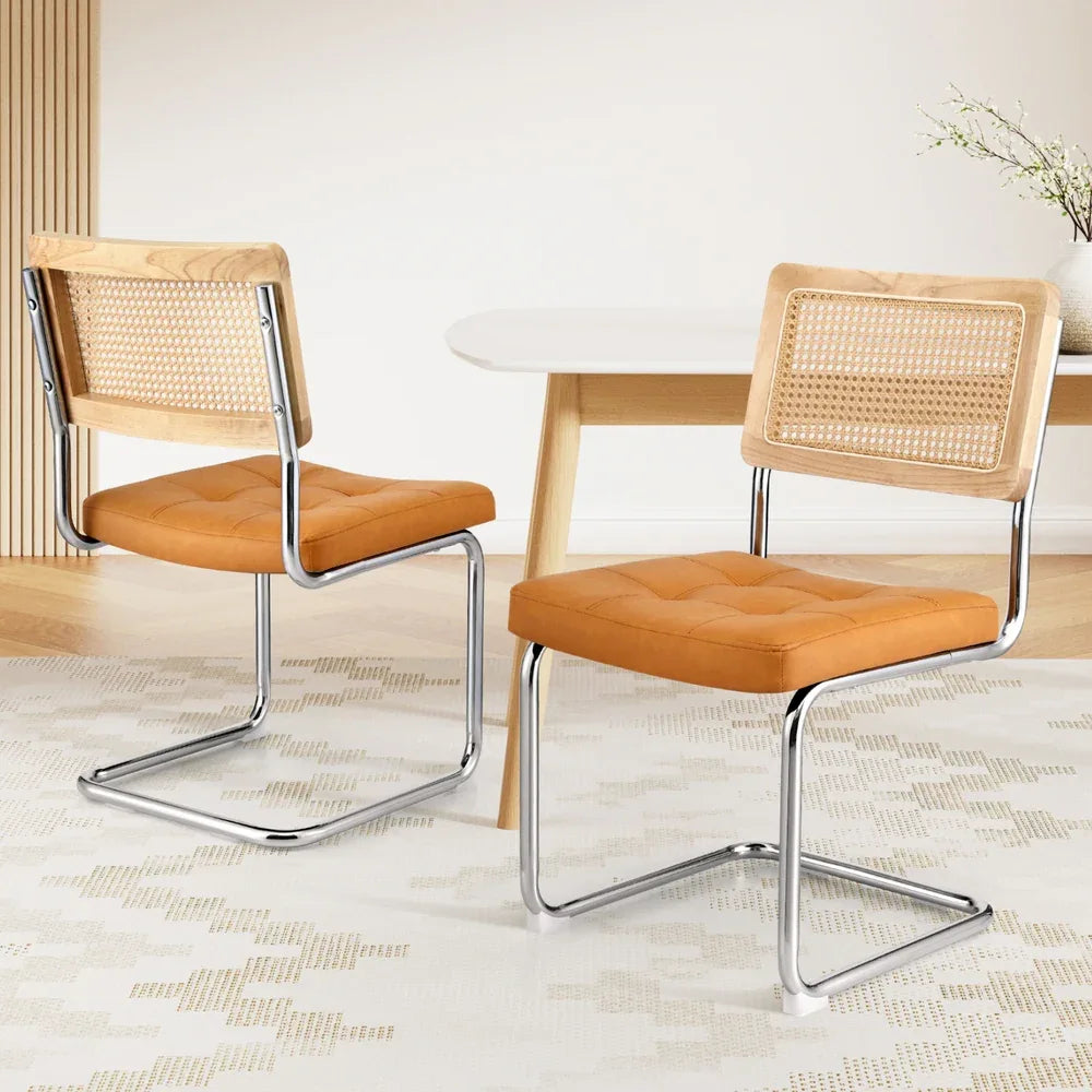 Artiss Dining Chairs Set of 2 PU Leather Rattan Cantilever Brown - Mekamart Australia