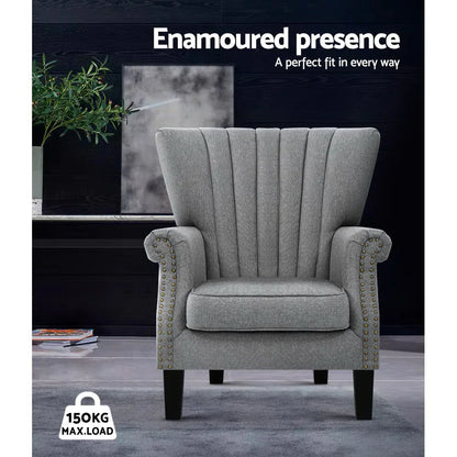 Artiss Armchair Wingback Grey Andrew - Mekamart Australia