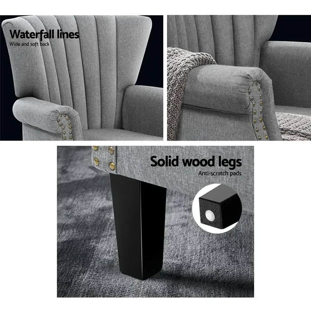 Artiss Armchair Wingback Grey Andrew - Mekamart Australia