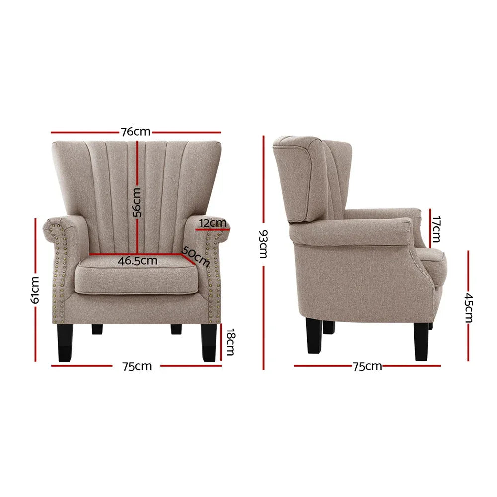 Artiss Armchair Wingback Beige Andrew - Mekamart Australia