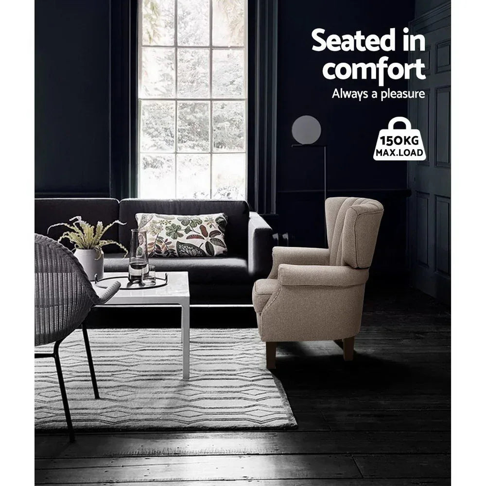 Artiss Armchair Wingback Beige Andrew - Mekamart Australia