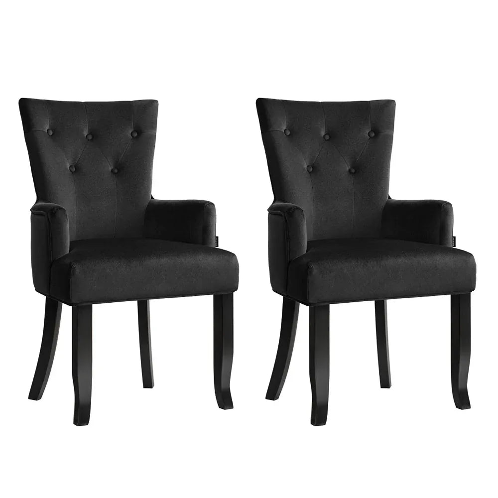 2x Artiss Dining Chairs Velvet French Provincial Armchair Black - Mekamart Australia