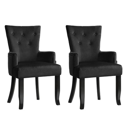 2x Artiss Dining Chairs Velvet French Provincial Armchair Black - Mekamart Australia