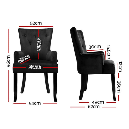 2x Artiss Dining Chairs Velvet French Provincial Armchair Black - Mekamart Australia