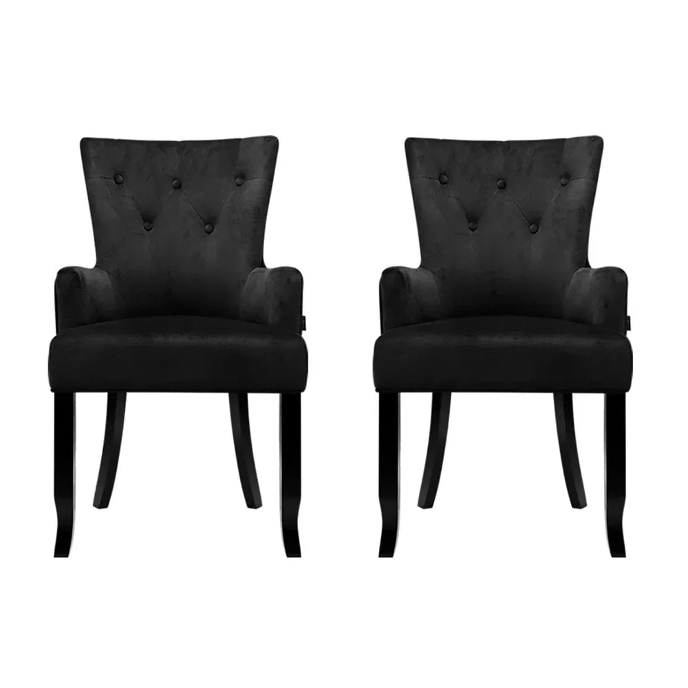 2x Artiss Dining Chairs Velvet French Provincial Armchair Black - Mekamart Australia