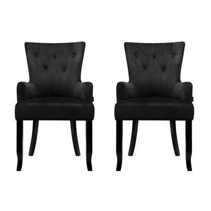 2x Artiss Dining Chairs Velvet French Provincial Armchair Black - Mekamart Australia