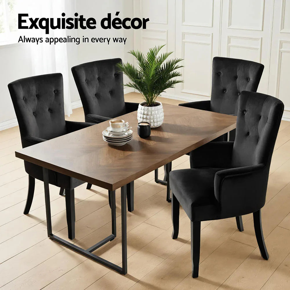2x Artiss Dining Chairs Velvet French Provincial Armchair Black - Mekamart Australia