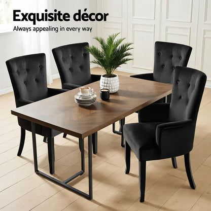 2x Artiss Dining Chairs Velvet French Provincial Armchair Black - Mekamart Australia