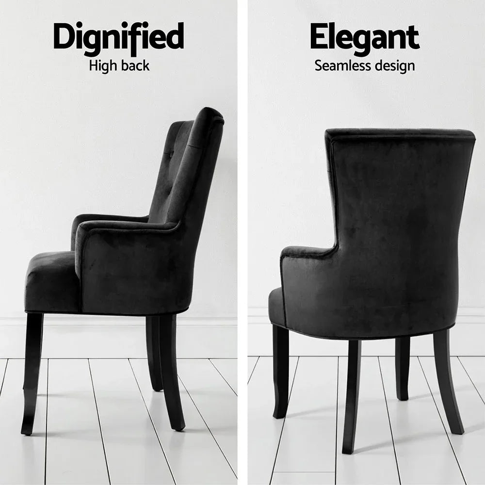 2x Artiss Dining Chairs Velvet French Provincial Armchair Black - Mekamart Australia