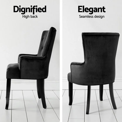 2x Artiss Dining Chairs Velvet French Provincial Armchair Black - Mekamart Australia