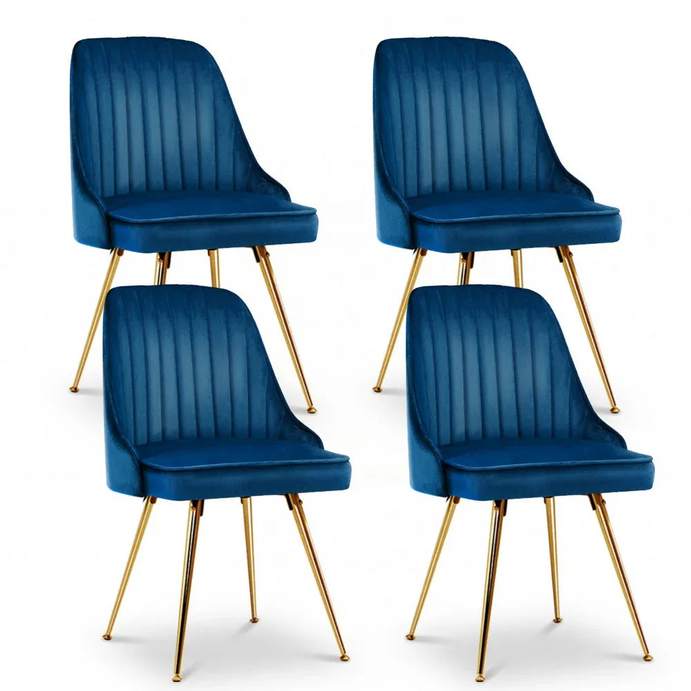 Artiss Dining Chairs Set of 4 Velvet Channel Tufted Blue - Mekamart Australia