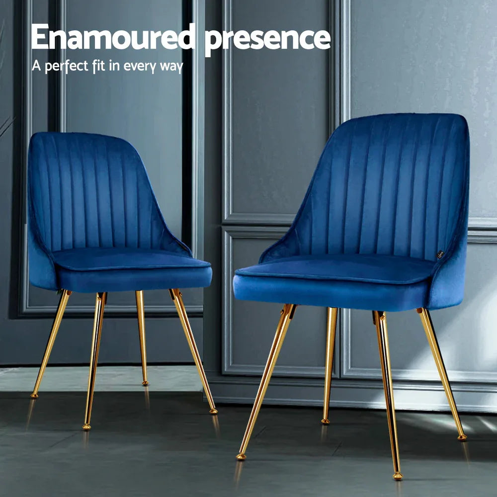 Artiss Dining Chairs Set of 4 Velvet Channel Tufted Blue - Mekamart Australia