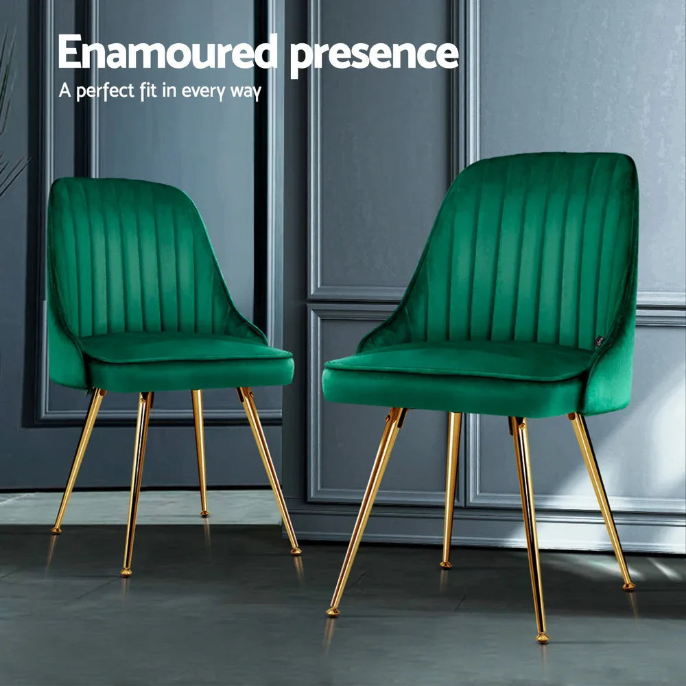 Artiss Dining Chairs Set of 4 Velvet Channel Tufted Green - Mekamart Australia