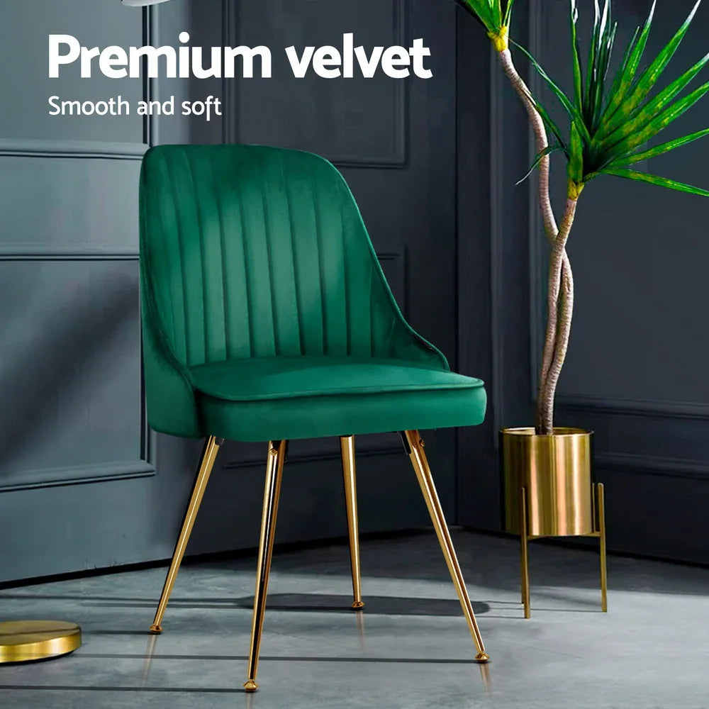 Artiss Dining Chairs Set of 4 Velvet Channel Tufted Green - Mekamart Australia