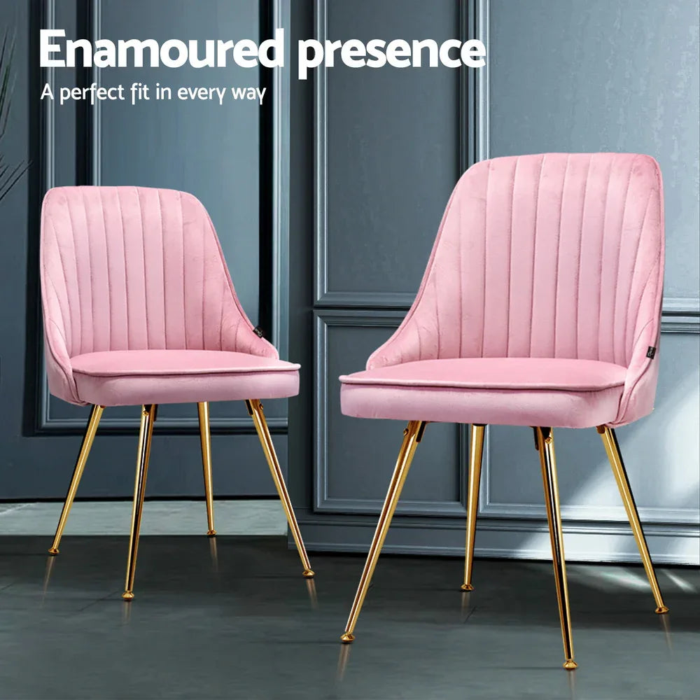 Artiss Dining Chairs Set of 4 Velvet Channel Tufted Pink - Mekamart Australia