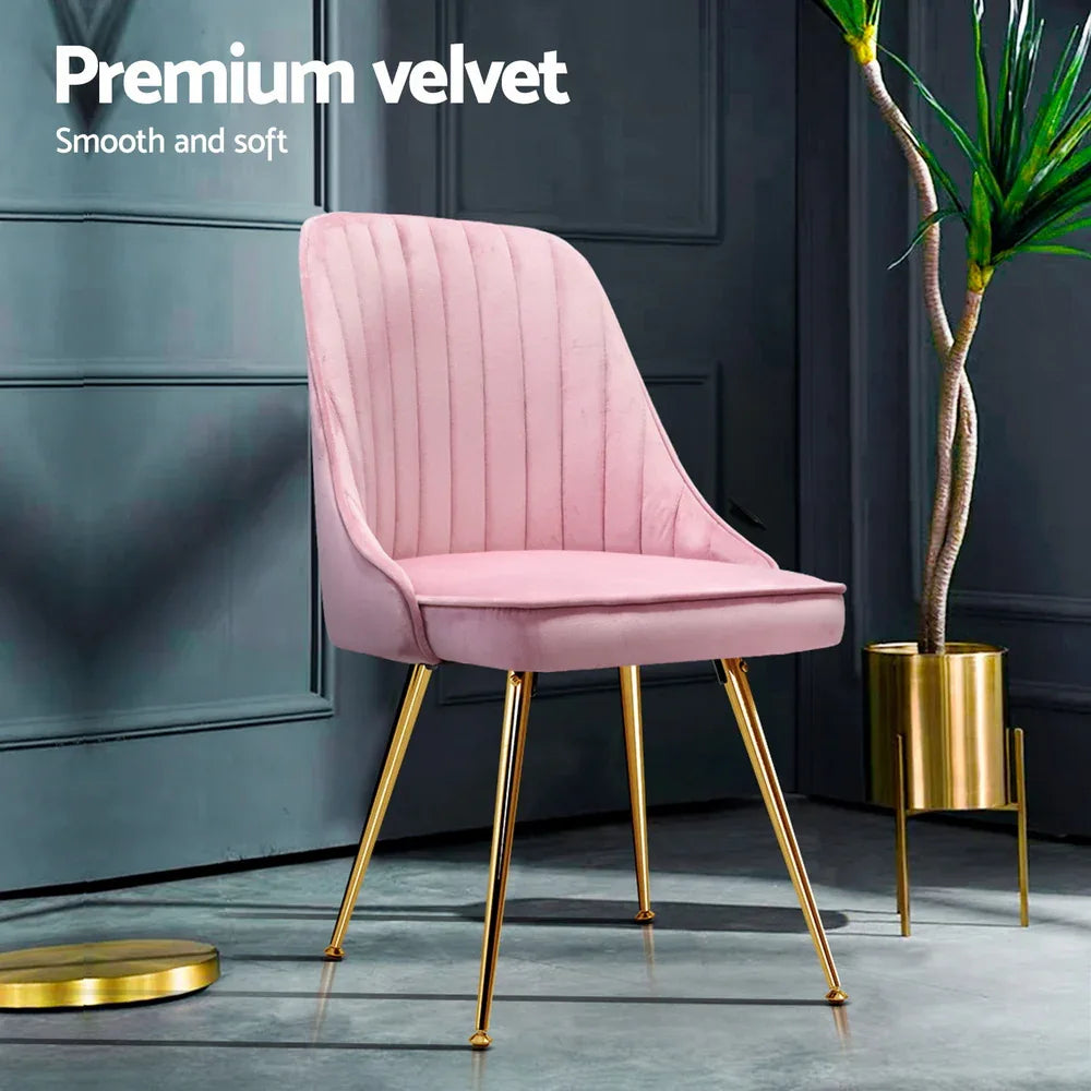 Artiss Dining Chairs Set of 4 Velvet Channel Tufted Pink - Mekamart Australia