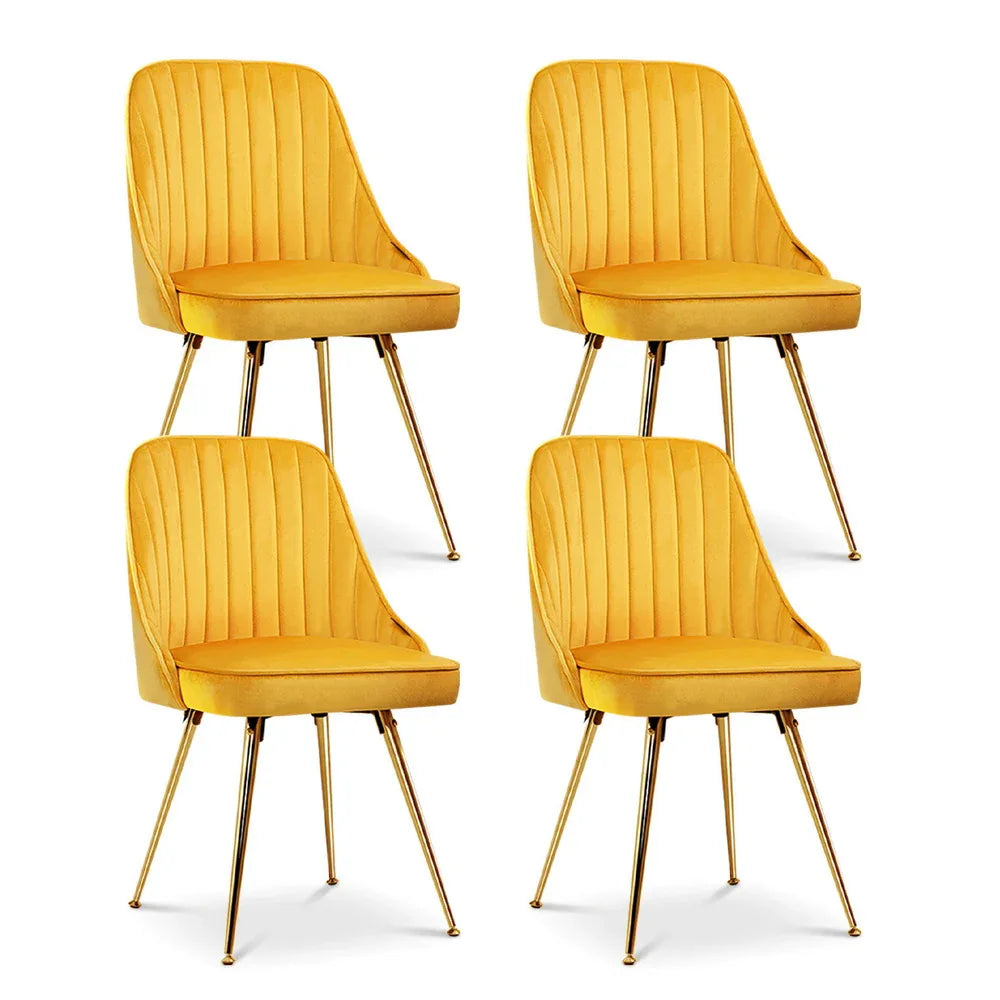 Artiss Dining Chairs Set of 4 Velvet Channel Tufted Yellow - Mekamart Australia