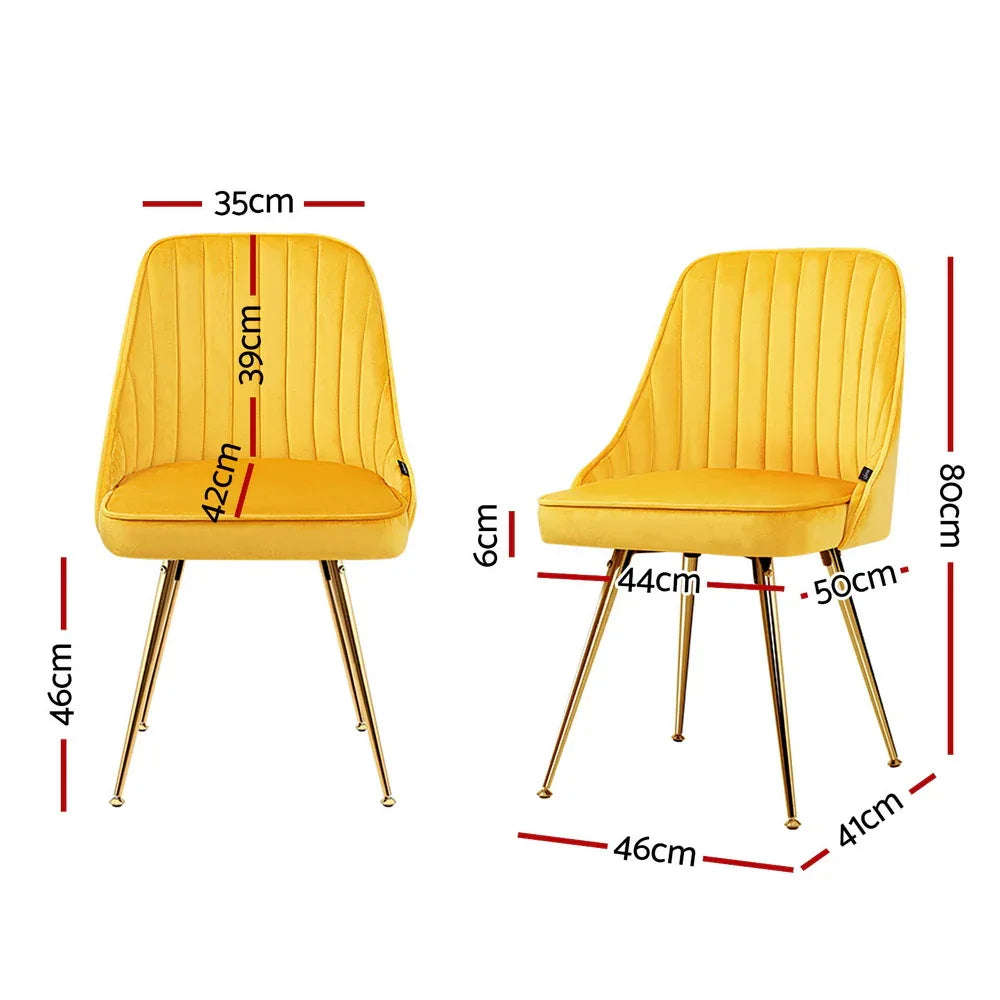 Artiss Dining Chairs Set of 4 Velvet Channel Tufted Yellow - Mekamart Australia