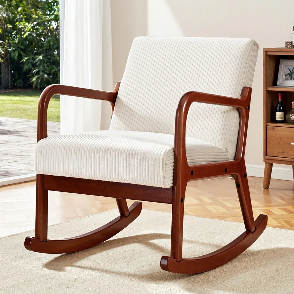Artiss Rocking Armchair Nursing Chair Corduroy Beige - Mekamart Australia