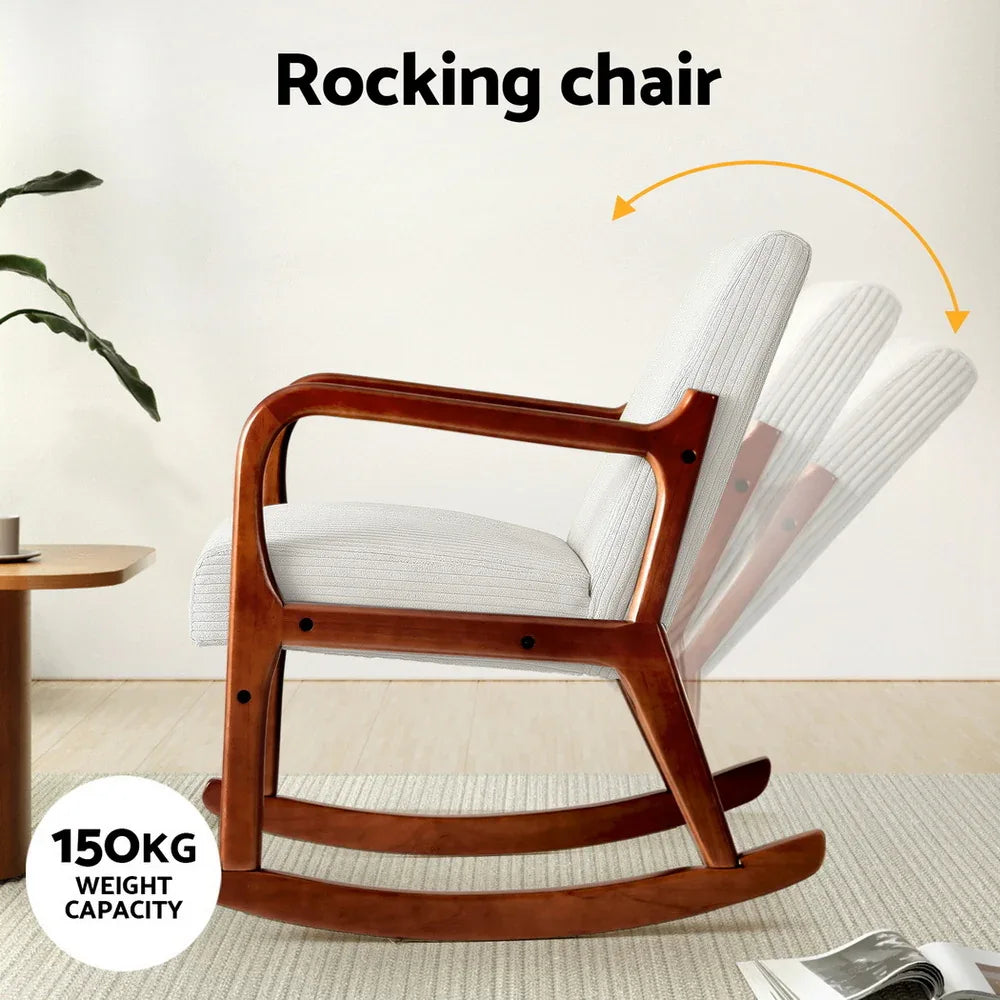 Artiss Rocking Armchair Nursing Chair Corduroy Beige - Mekamart Australia