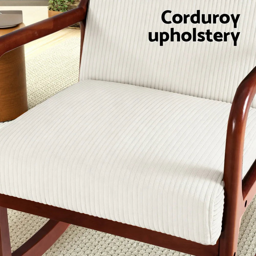 Artiss Rocking Armchair Nursing Chair Corduroy Beige - Mekamart Australia