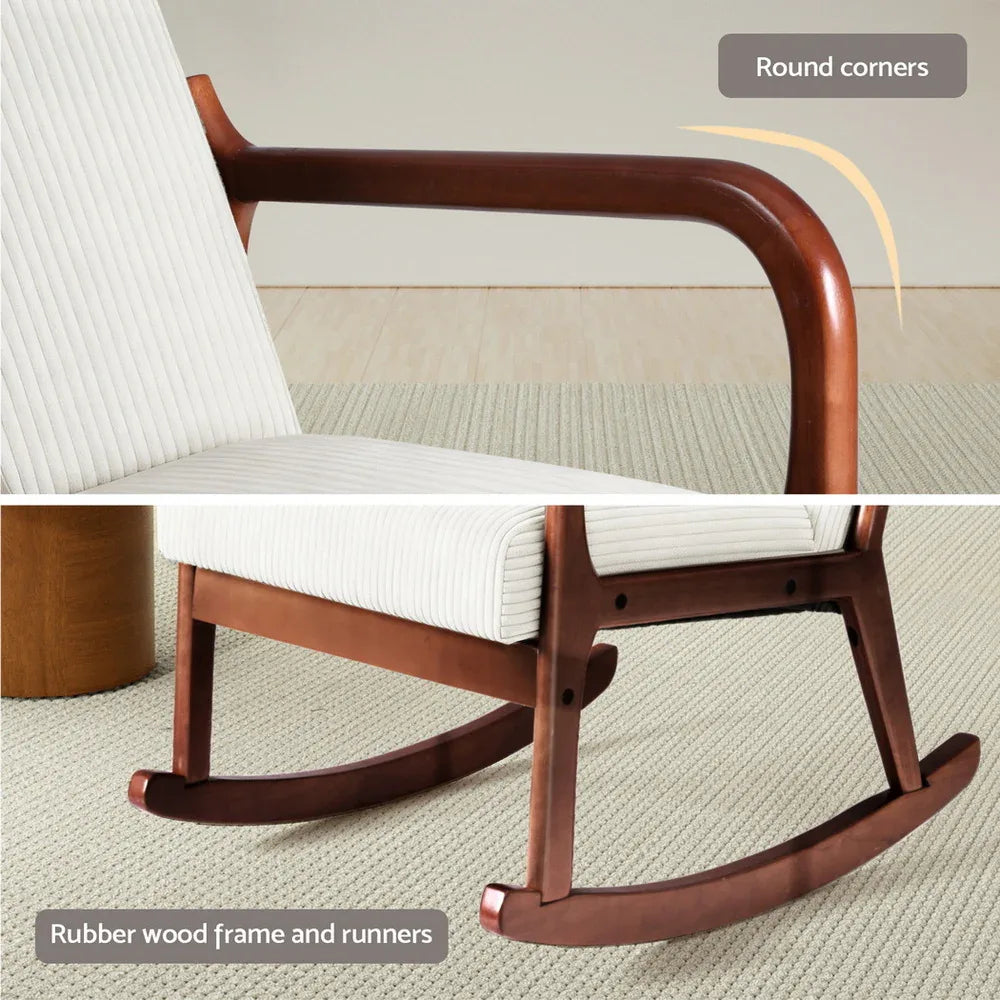 Artiss Rocking Armchair Nursing Chair Corduroy Beige - Mekamart Australia