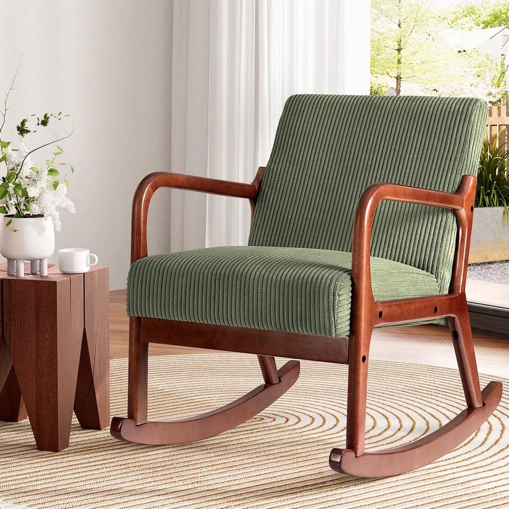 Artiss Rocking Armchair Nursing Chair Corduroy Green - Mekamart Australia