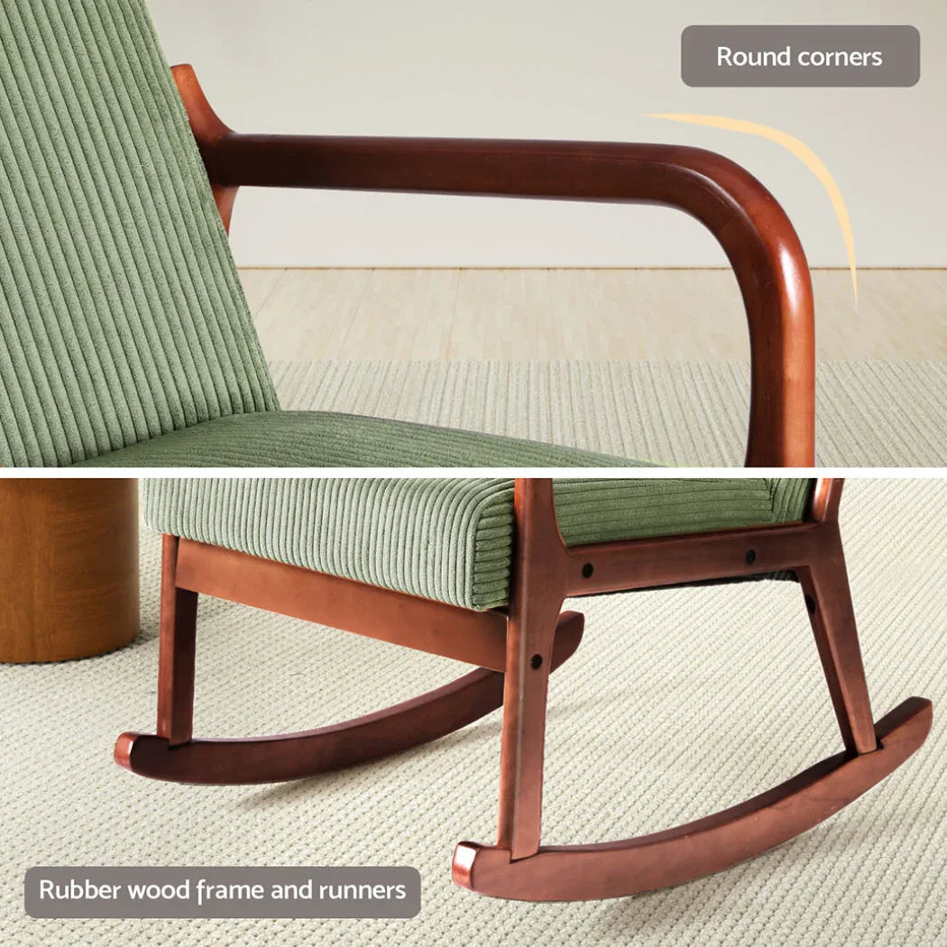 Artiss Rocking Armchair Nursing Chair Corduroy Green - Mekamart Australia