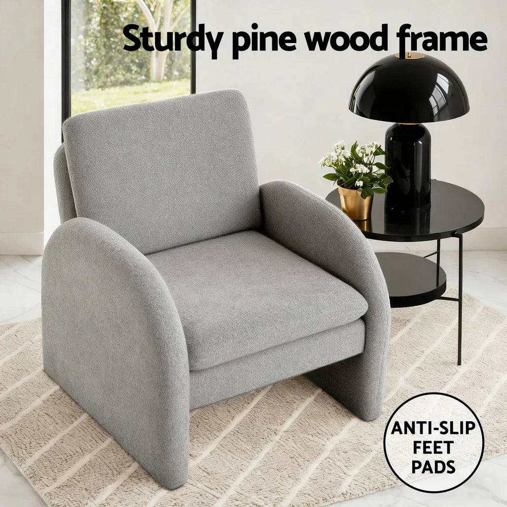 Artiss Armchair Accent Chair Lounge Tub Sofa Couch Curved Arm Seat Boucle Grey - Mekamart Australia