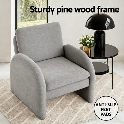 Artiss Armchair Accent Chair Lounge Tub Sofa Couch Curved Arm Seat Boucle Grey - Mekamart Australia