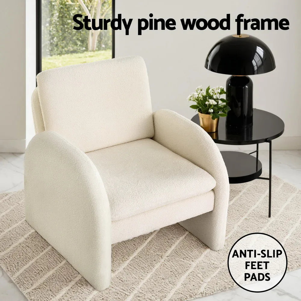 Artiss Armchair Accent Chair Lounge Tub Sofa Couch Curved Arm Seat Boucle White - Mekamart Australia