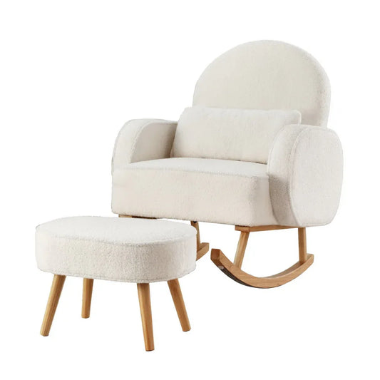 Artiss Armchair Rocking Chair Ottoman Lounge Footrest Round Nursing Boucle White - Mekamart Australia
