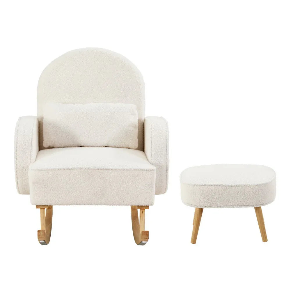 Artiss Armchair Rocking Chair Ottoman Lounge Footrest Round Nursing Boucle White - Mekamart Australia