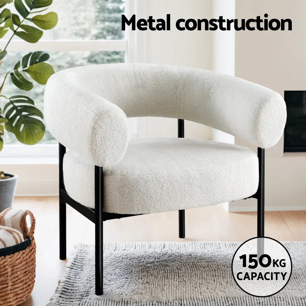 Artiss Armchair Accent Chair Curved Boucle White - Mekamart Australia