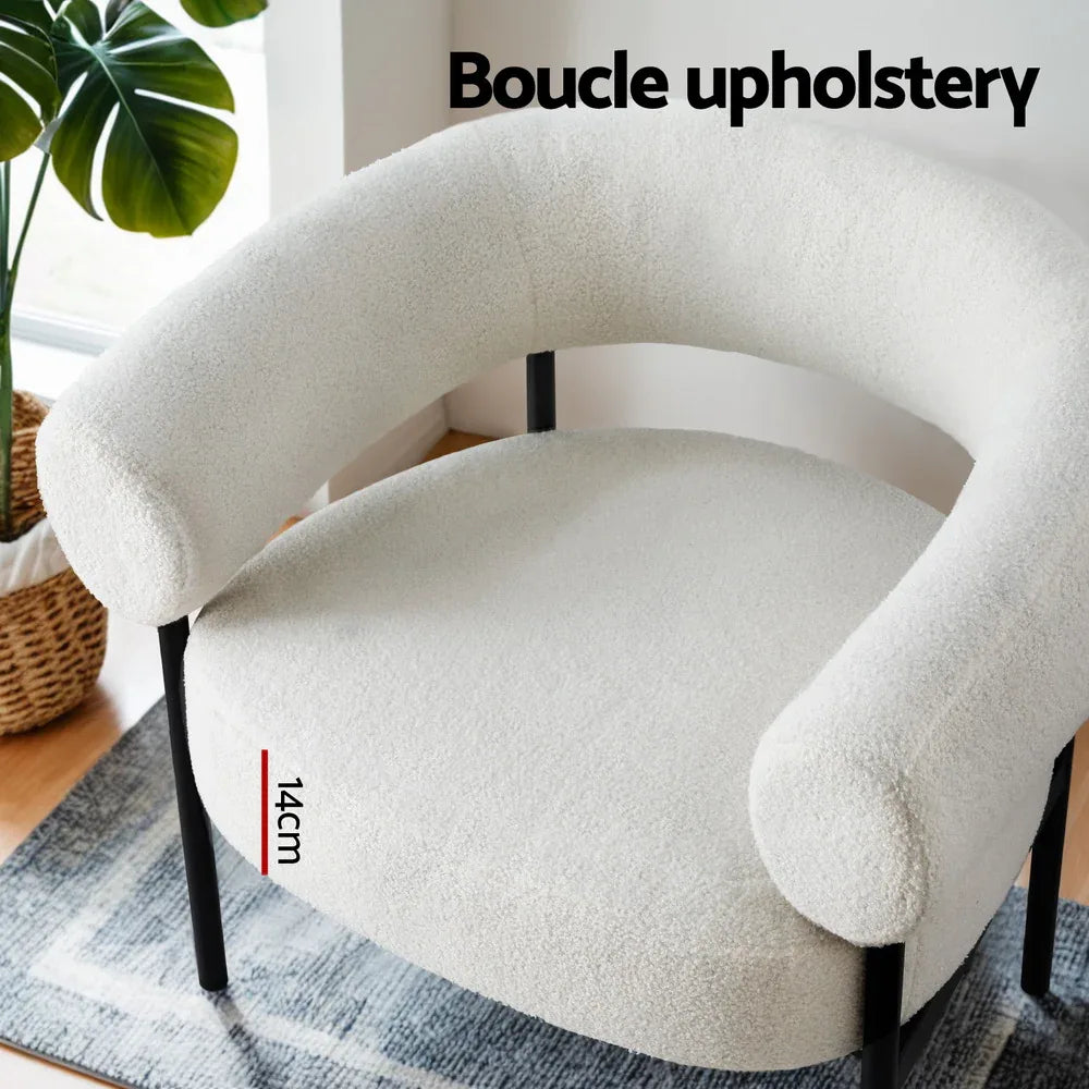 Artiss Armchair Accent Chair Curved Boucle White - Mekamart Australia