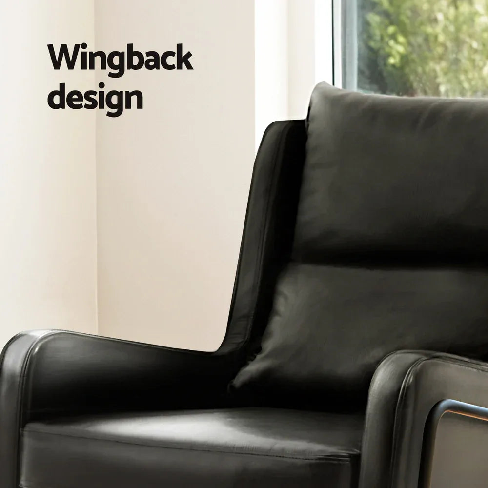 Artiss Armchair Accent Chair PU Leather Wingback Black - Mekamart Australia