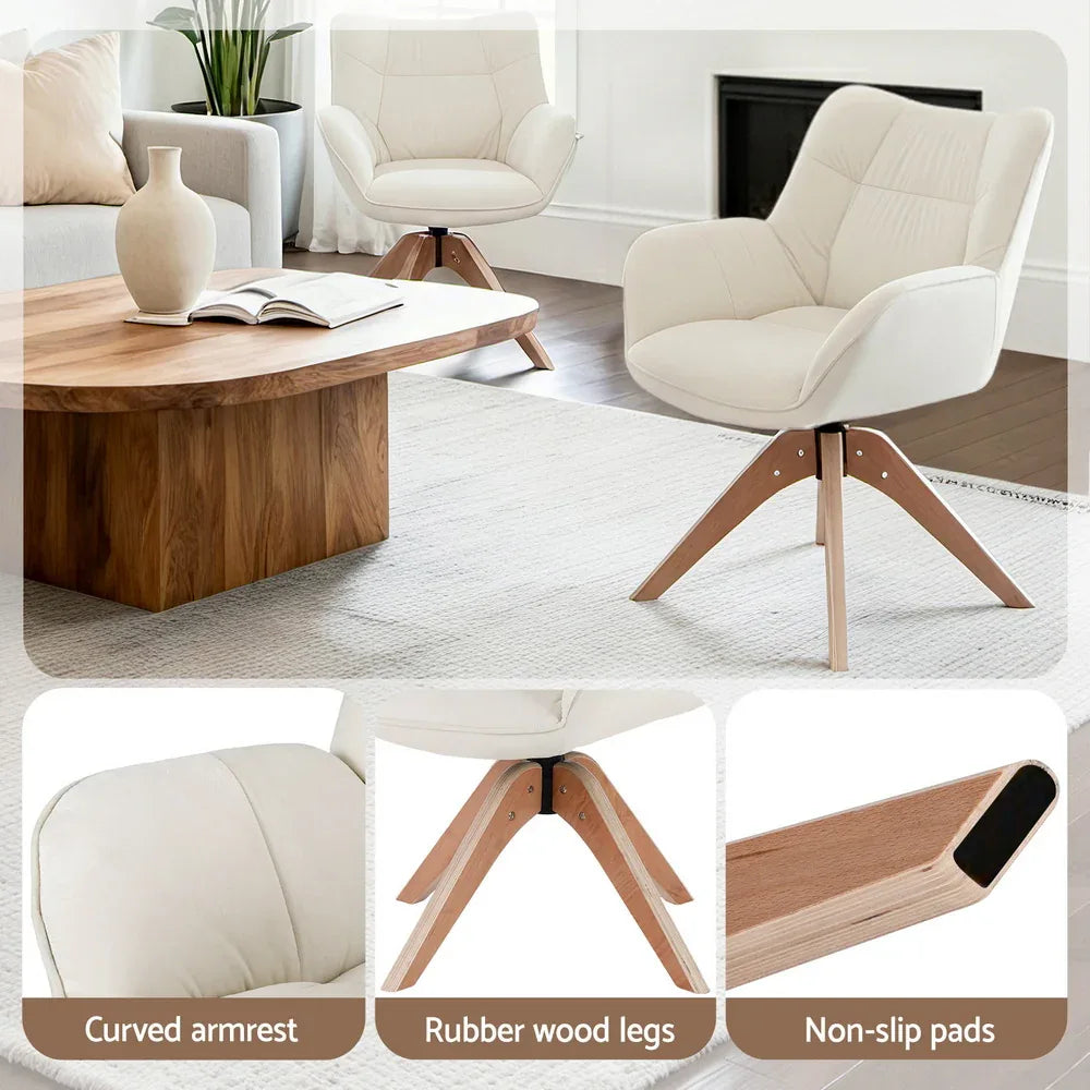 Artiss Swivel Chair Armchair Nursing Velvet White - Mekamart Australia