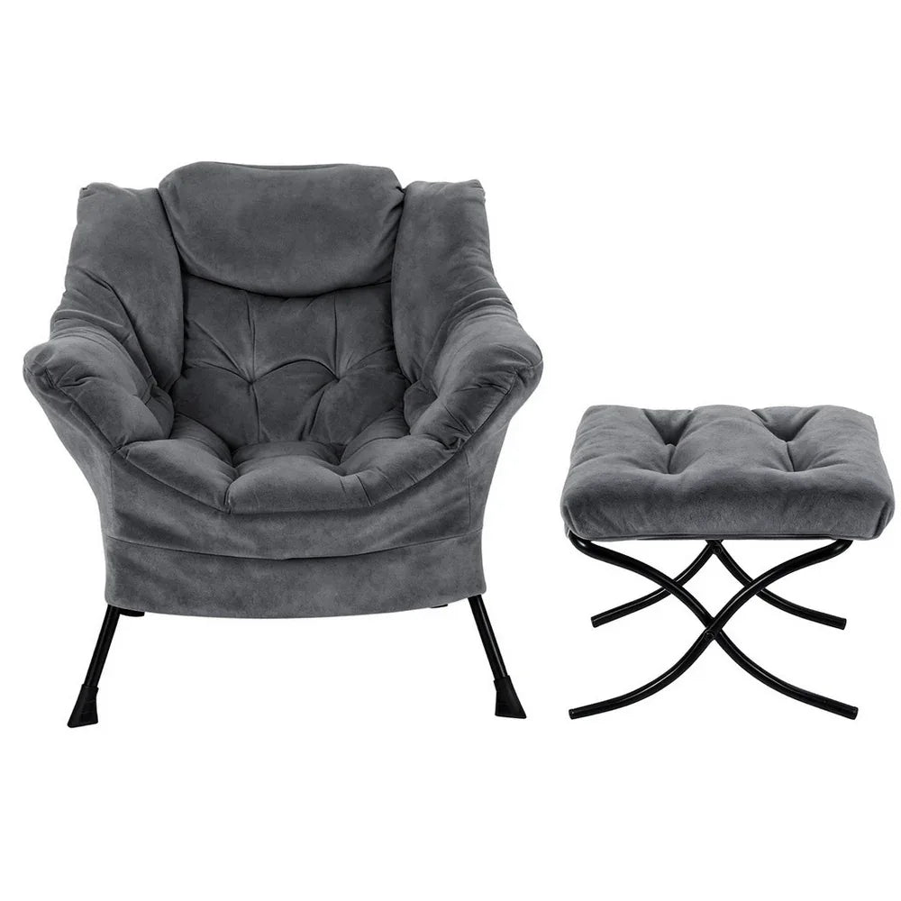 Artiss Armchair Accent Chair Ottoman Lounge Footrest Velvet Grey - Mekamart Australia