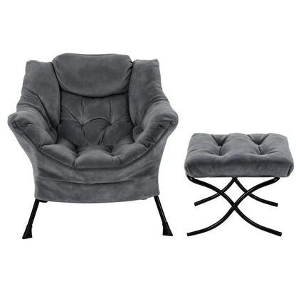 Artiss Armchair Accent Chair Ottoman Lounge Footrest Velvet Grey - Mekamart Australia