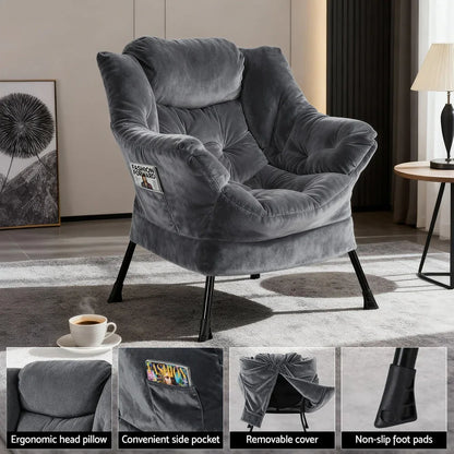 Artiss Armchair Accent Chair Ottoman Lounge Footrest Velvet Grey - Mekamart Australia