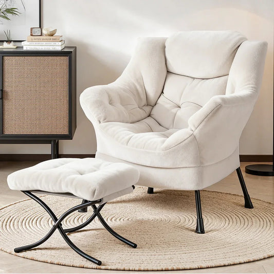 Artiss Armchair Accent Chair Ottoman Lounge Footrest Velvet White - Mekamart Australia