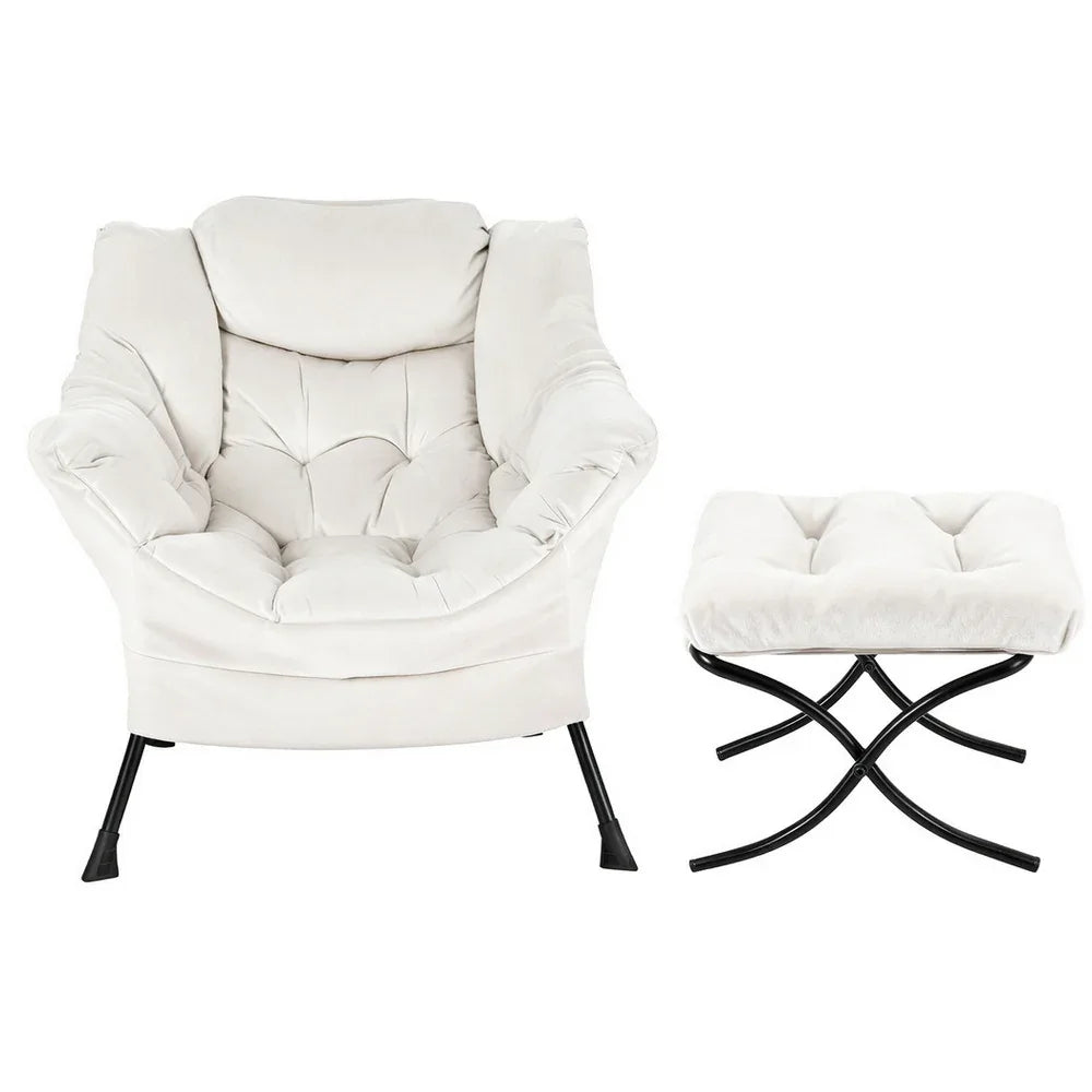 Artiss Armchair Accent Chair Ottoman Lounge Footrest Velvet White - Mekamart Australia