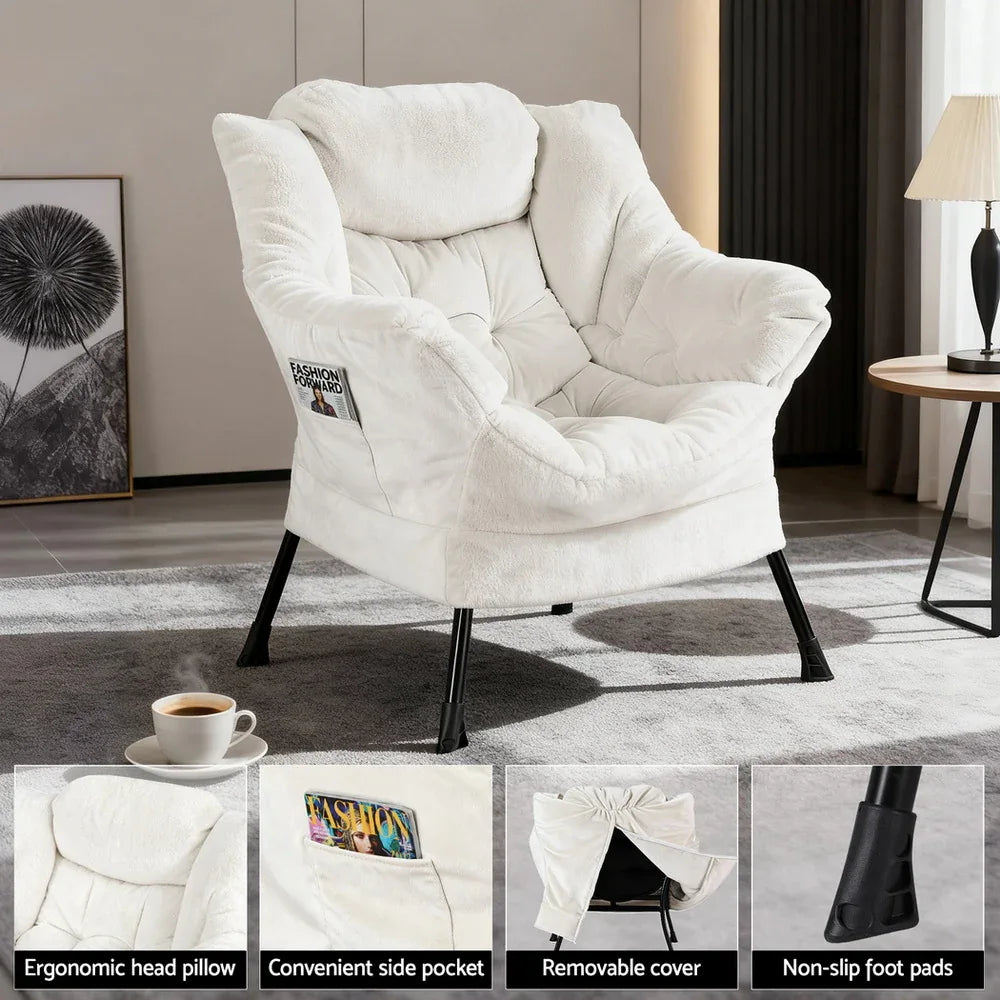 Artiss Armchair Accent Chair Ottoman Lounge Footrest Velvet White - Mekamart Australia