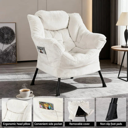 Artiss Armchair Accent Chair Ottoman Lounge Footrest Velvet White - Mekamart Australia