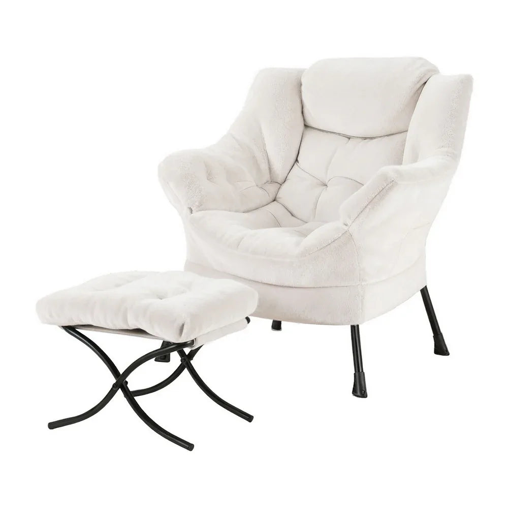 Artiss Armchair Accent Chair Ottoman Lounge Footrest Velvet White - Mekamart Australia