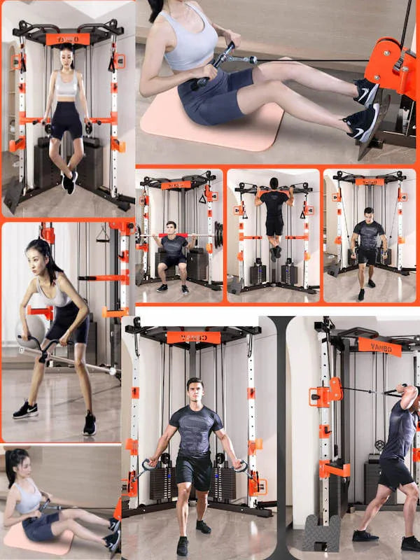 SmartFit C1 Max Multi Functional Cable Crossover Station 140kgs Pin Loaded Machine + Multi Func Bench+7Ft Olympic Barbell + 100kgs Weights - Mekamart Australia